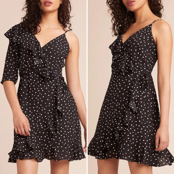 Jack by BB Dakota Hotline Bling Polka Dot One Shoulder Ruffle Mini Dress NWT - Picture 3 of 6